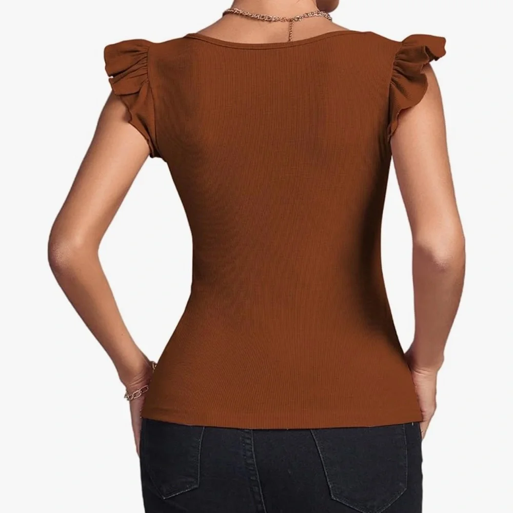 Chic Nation Brown Ruffled Tank Top - Picture 2 of 2